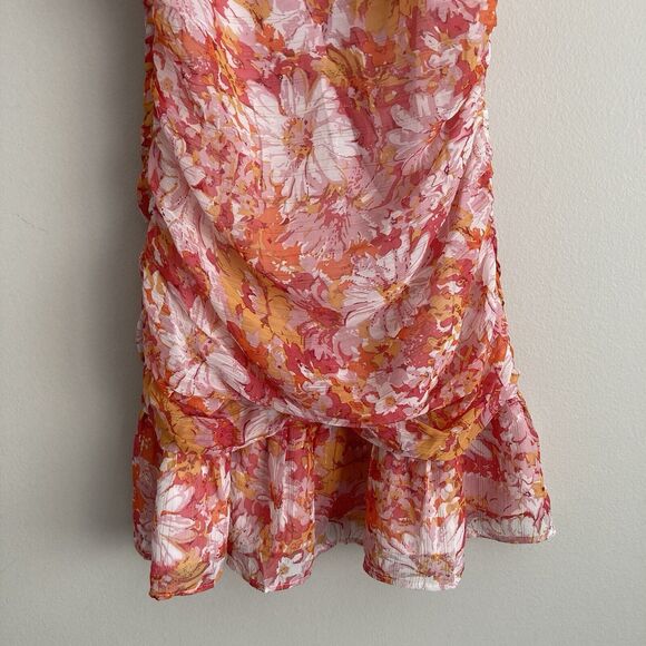 Fortunate One Womens Floral Print Ruched Off Shoulder Dress Pink Size Small - Picture 6 of 12